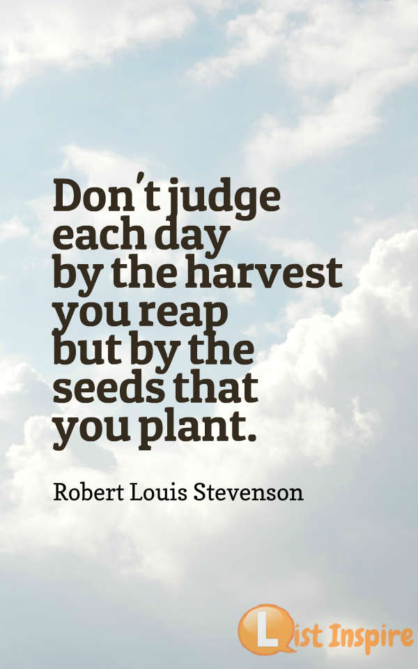 Don't judge each day by the harvest you reap but by the seeds that you plant. Robert Louis Stevenson